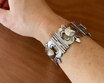 1930s-40s Mexican Modernist Bracelet - 980 Silver - PURER THAN STERLING