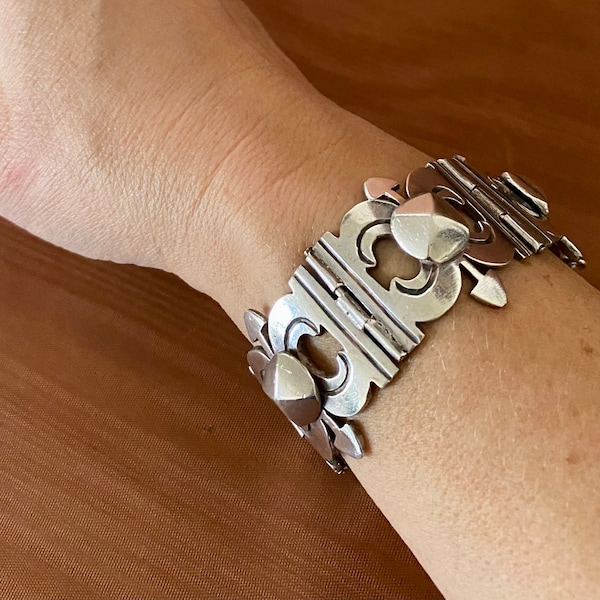 1930s-40s Mexican Modernist Bracelet - 980 Silver - PURER THAN STERLING