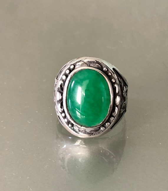 Huge Man’s Aventurine Sterling Silver Ring with S… - image 2