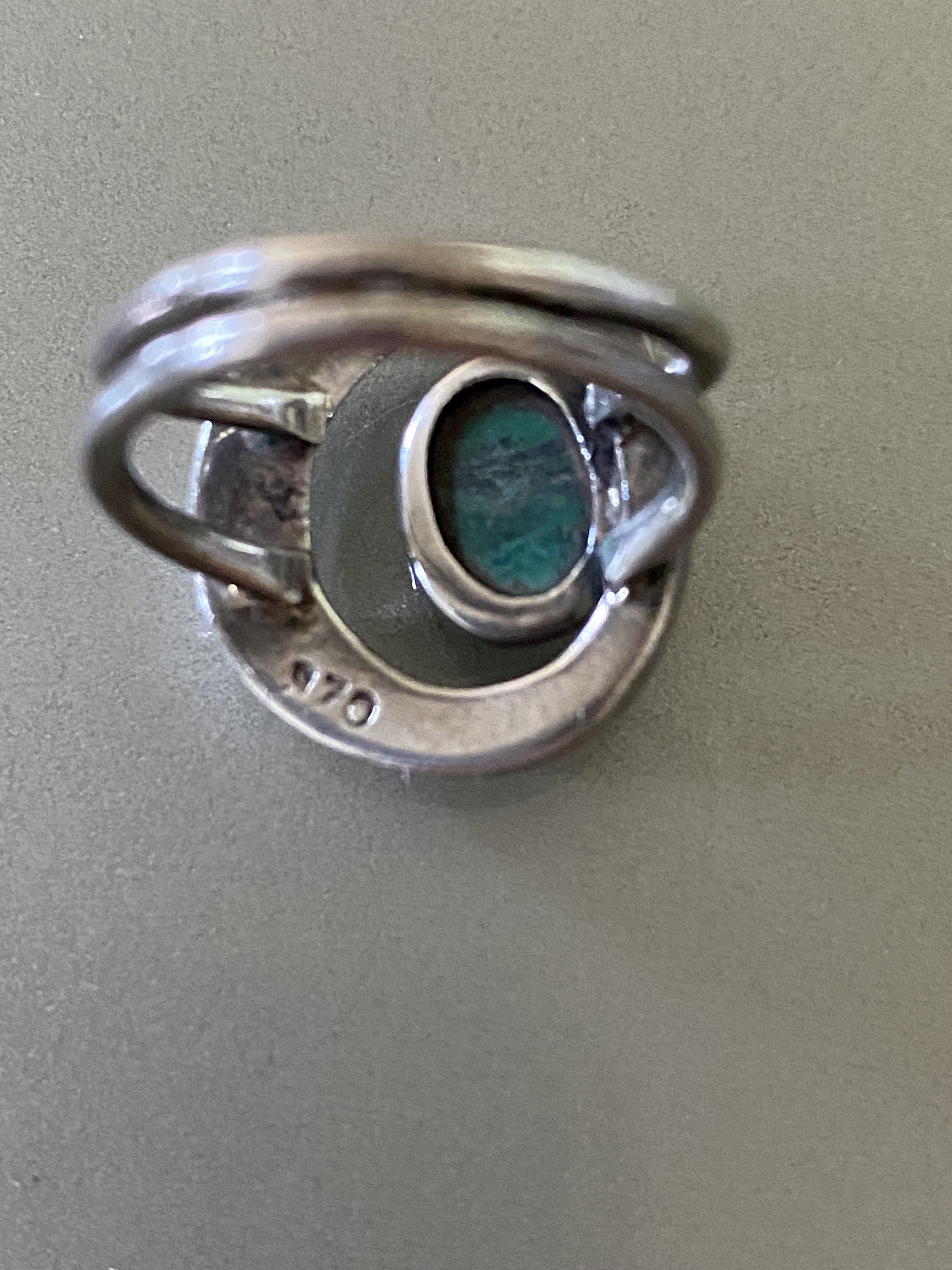 Bague Moderniste En Argent 925 Avec Pierre Verte - Taille 54 - Occasion Très Bon état