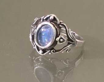 Romantic Floral Opal Sterling Silver Ring
