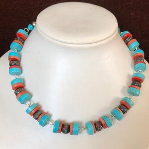 Tibetan Turquoise and Coral and Heishi Beads Necklace