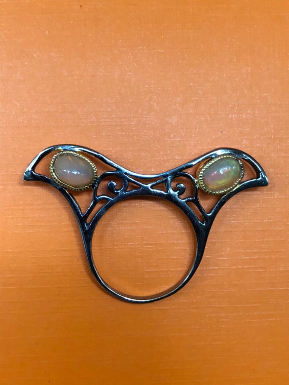 Unusual Double Sided Opal and Sterling Silver Ring - image 2