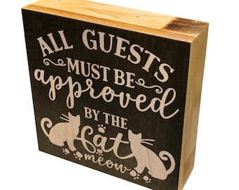 Wooden Sign Plaque Cat Retro Funny Novelty Humorous Cat/'s Rules 30cm