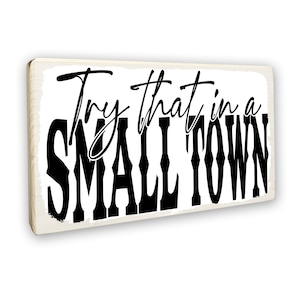 Rustic Try That in a Small Town Wooden Wall Art Sign - Country Music Decor, Patriotic Gift