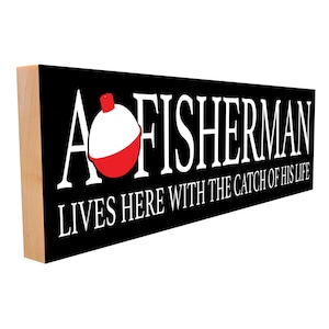Rustic Fisherman&#39;s Home Decor: Solid Wood Sign with Humorous Quote - Perfect Gift for Dad