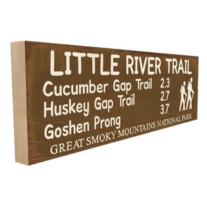 Smoky Mountains Trail Marker: Little River, Cucumber Gap, Huskey Gap, Goshen Prong Hiking Sign