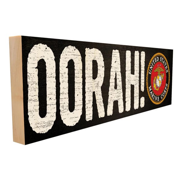 USMC OORAH! Wood Sign – Officially Licensed Marine Corps Wall Art – Patriotic Military Gift for Marines, Veterans, Retirement, Home Décor
