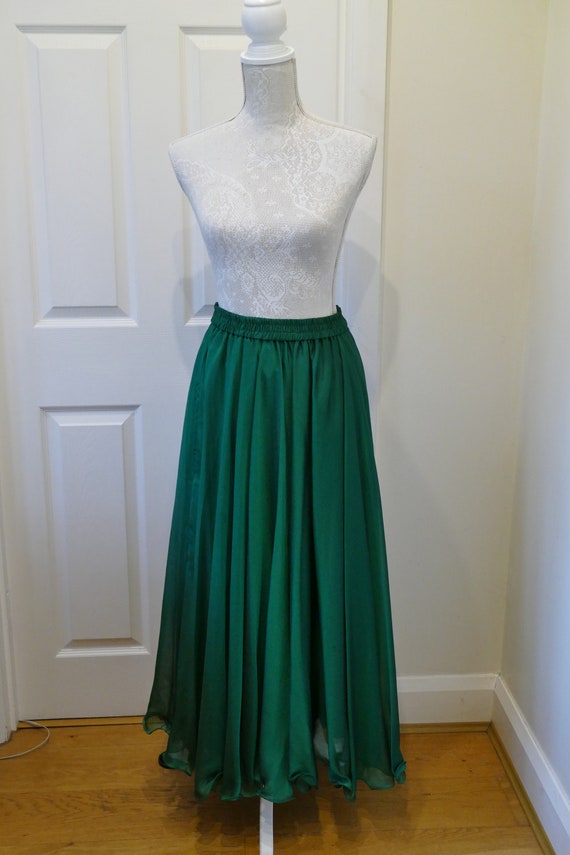Gorgeous, Green Maxi Skirt; Chiffon & Satin. Emer… - image 1