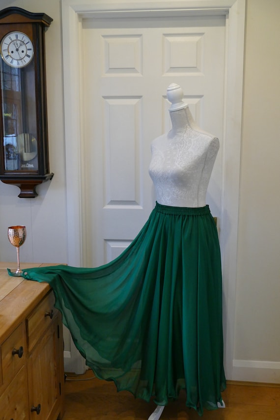 Gorgeous, Green Maxi Skirt; Chiffon & Satin. Emer… - image 5