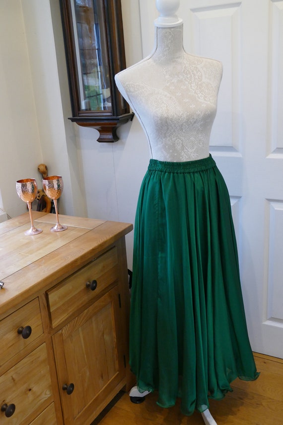 Gorgeous, Green Maxi Skirt; Chiffon & Satin. Emer… - image 6