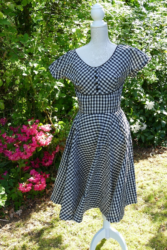 Gorgeous 1950s Original Frank Usher Gingham Black 