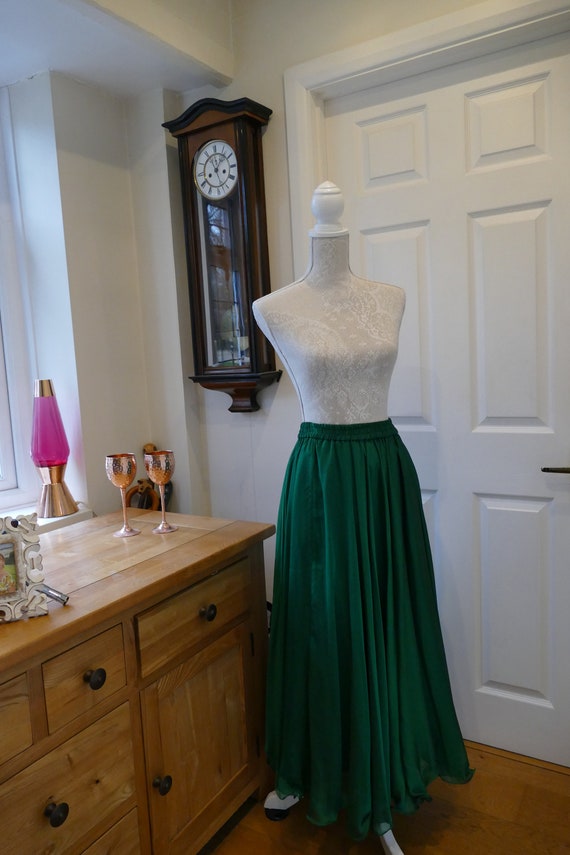 Gorgeous, Green Maxi Skirt; Chiffon & Satin. Emer… - image 7