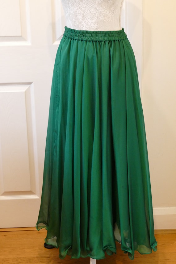 Gorgeous, Green Maxi Skirt; Chiffon & Satin. Emer… - image 3