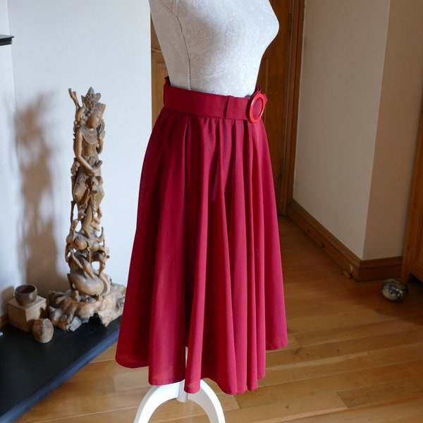 1980’s does 1950’s Red Circular Midi Skirt. Dance the Night Away!