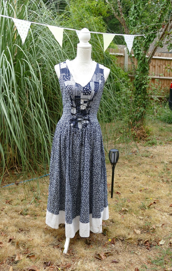 Stunning Rare 70s Cheesecloth Cotton Midi Dress