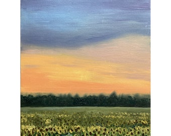 Field sunflowers oil painting Sunset original art Ukrainian field wall art Ukrainian sunset art Evening Ukraine oil painting 12”x 16”