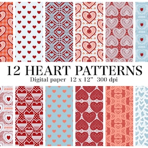Hearts Digital Paper Pack Love patterns Valentines Day Digital Download Lace ornament Hearts Scrapbooking Paper set Hearts background
