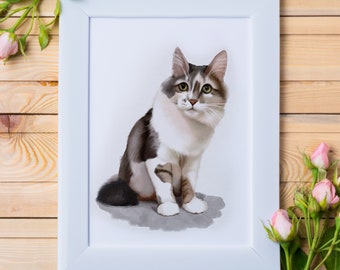 Custom watercolor cat portrait Digital cat portrait Cat portrait from photo Pet portrait Digital download Pet custom watercolor painting