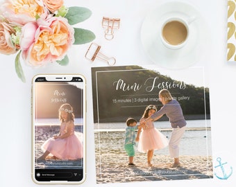 Simple Mini session template instagram stories for photographers | 5x5 marketing board | Photoshop template for photographers | smart object
