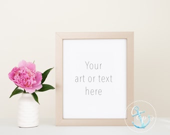 Gold frame mockup | Simple Peony 8x10 or 16x20 Mock-up Digital Art Mockup | Floral Frame Styled Stock Photography Flower frame mock up