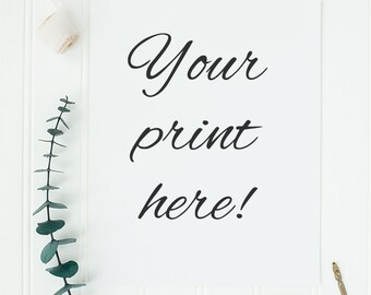 Styled Stock Photography | 8x10 Print Mockup | Instagram Bonus | Eucalyptus | Silk Ribbon | Calligraphy Nib | White wood background Mock Up