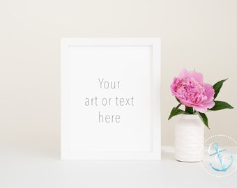 White frame art mockup | Simple Pink Peony Mock-up Product Mockup | Peony in White Vase Styled Stock Photography | 8x10 frame | jpeg file