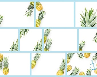 10 Pineapple Stock Photography Bundle | Tropical Flatlay | Instagram background | High res pineapple photos | Summer Social  media posts