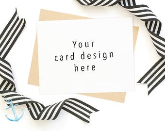 Styled Stock Photo | A2 Kraft envelope | A2 card mockup | White background | for card designers | Card Mock-up | Digital Download | Ribbon