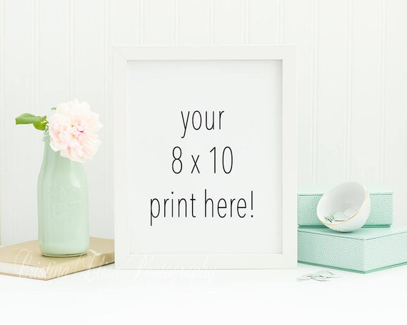 Mint 8 X 10 White Frame Mockup Stock Photo Portrait Empty Etsy