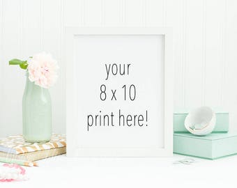 Mint 8 x 10 white frame Mockup Stock photo | Portrait Empty frame | Printable Product Mock-up | 8 x 10 Style Stock Frame | Mint Pink Gold