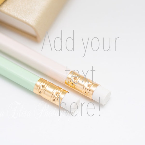 Pink Mint Pencil Styled Stock Photography | Branding Image | Gold Notebooks Styled Mock-up for blogs for instagram, social media background