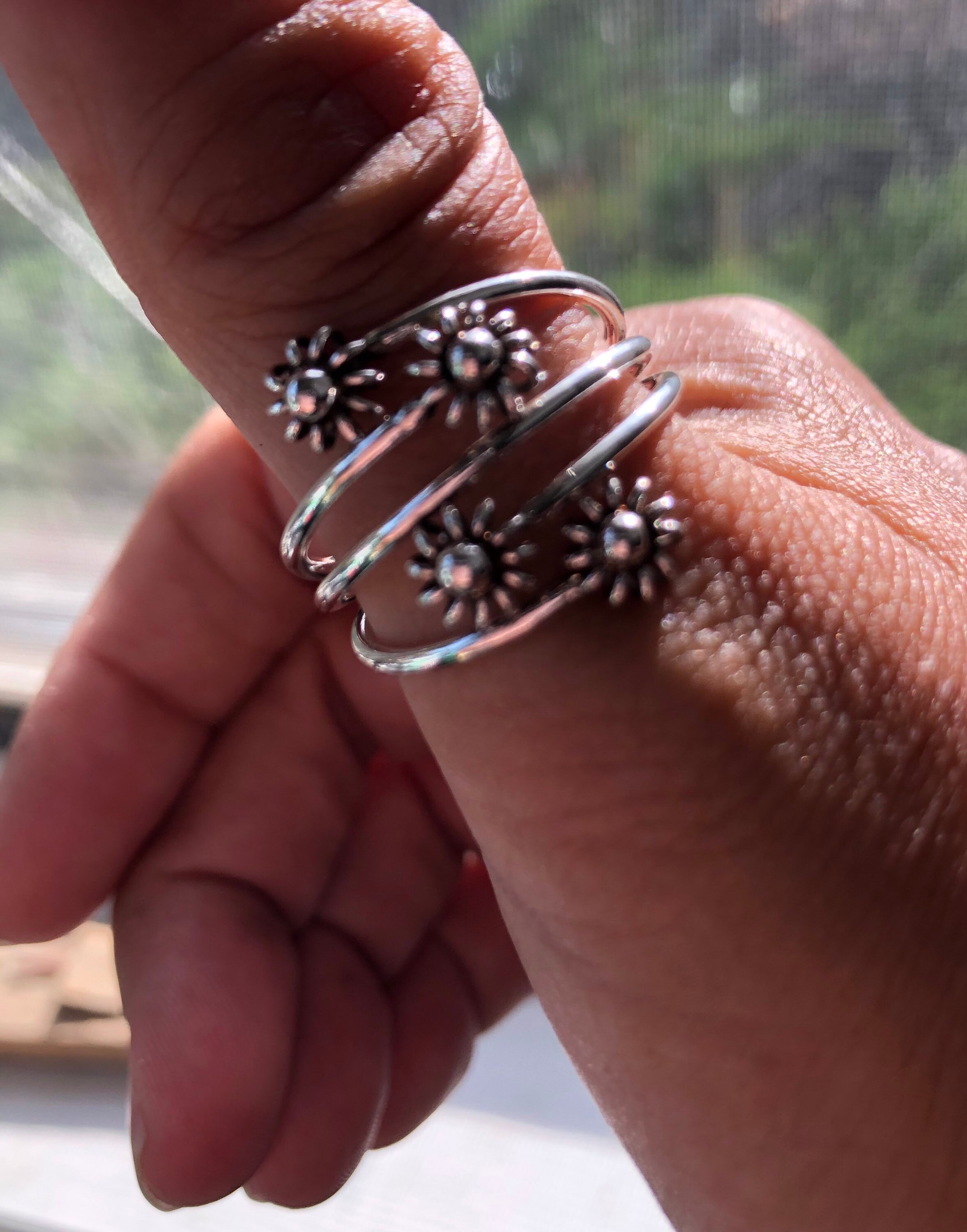 Sterling Silver Flower Wrap Ring Etsy