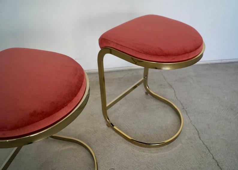 Pair of 1970's Hollywood Regency Brass Counter Stools image 10