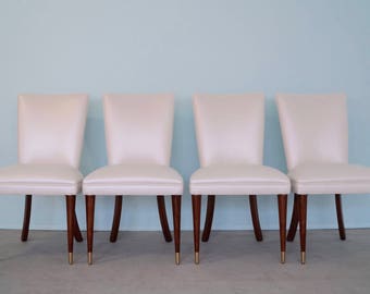 Gorgeous Set of Four Mid-Century Modern Hollywood Regency Dining Chairs Refinished & Reupholstered - Design!