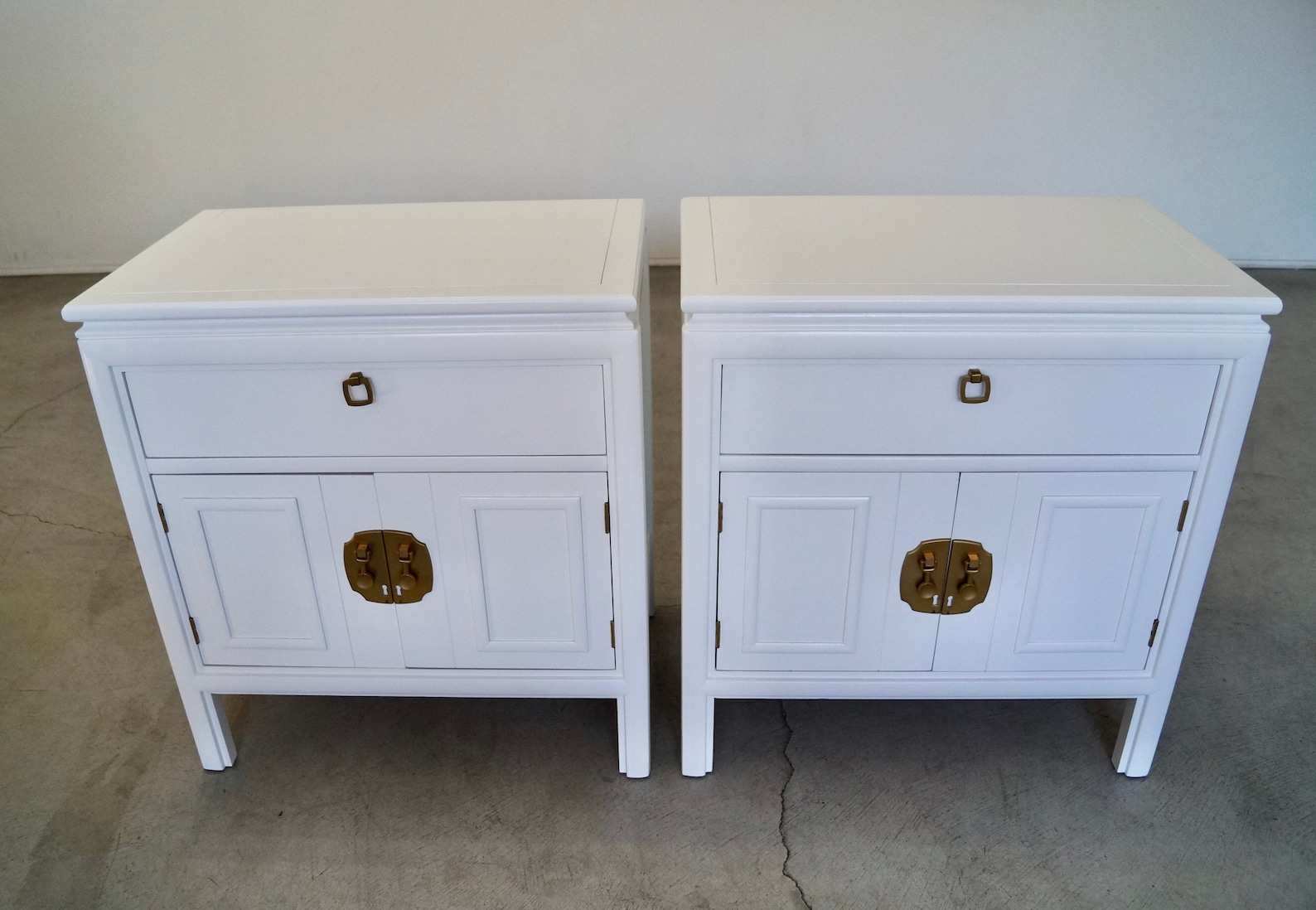 Pair of Vintage Hollywood Regency Nightstands / Cabinets - Refinished ...
