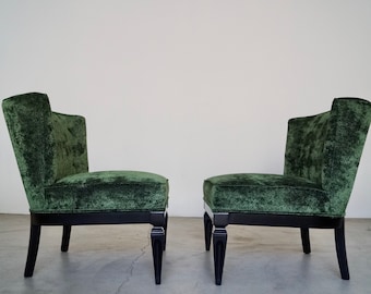 Pair of Gorgeous 1960's Mid-century Hollywood Regency Lounge Chairs Refinished & Reupholstered in Velvet!