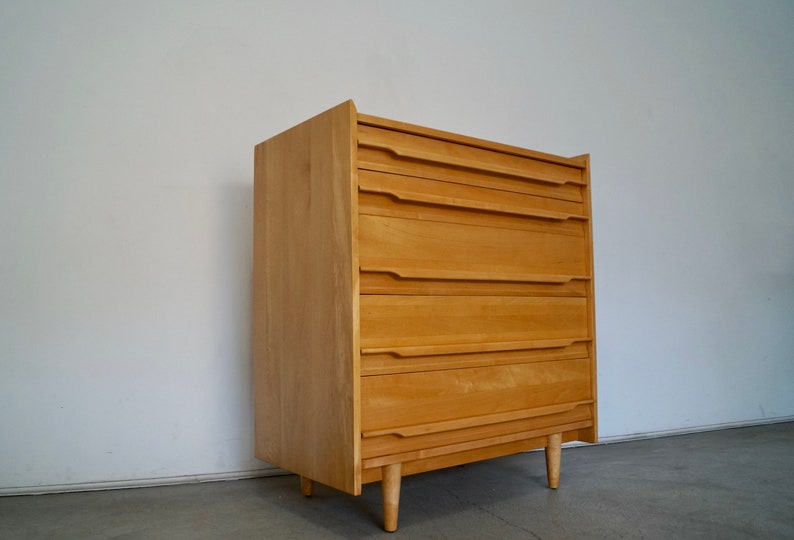 1950's Mid-Century Modern Solid Maple Crawford Furniture Highboy Dresser image 4