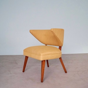 Gorgeous Mid-Century Modern 1950&#39;s Lounge Chair Refinished & Reupholstered in a Golden Yellow Tweed!