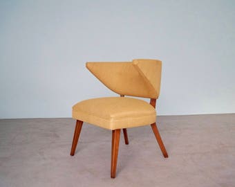 Gorgeous Mid-Century Modern 1950's Lounge Chair Refinished & Reupholstered in a Golden Yellow Tweed!