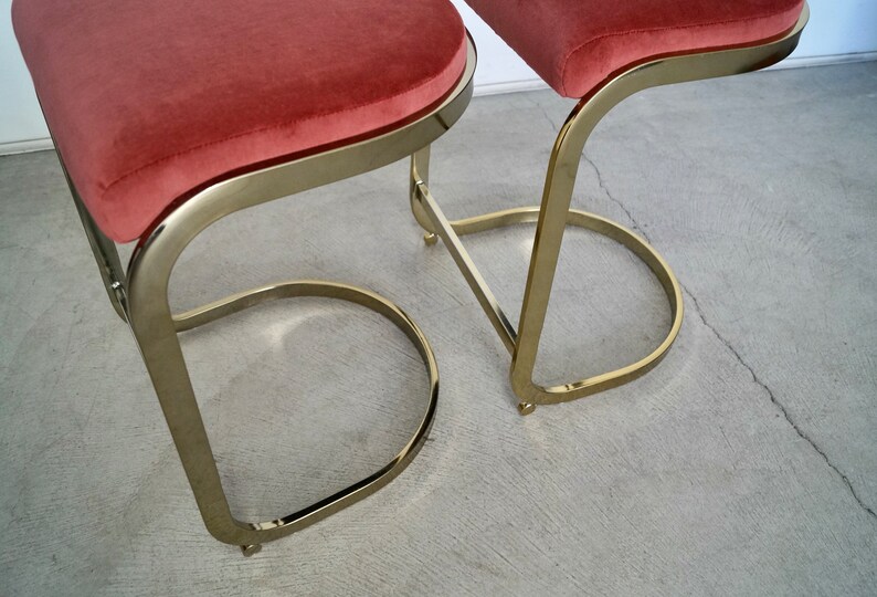 Pair of 1970's Hollywood Regency Brass Counter Stools image 9