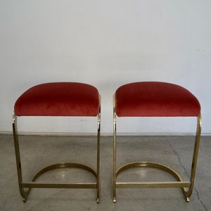 Pair of 1970's Hollywood Regency Brass Counter Stools image 2