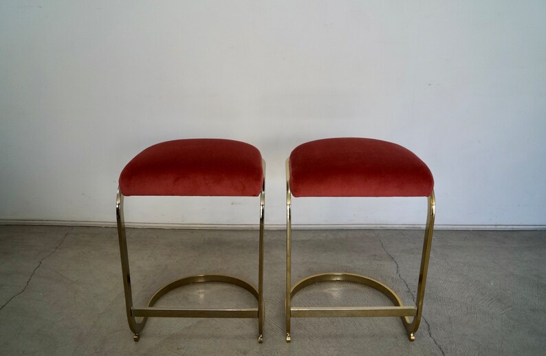 Pair of 1970's Hollywood Regency Brass Counter Stools image 2