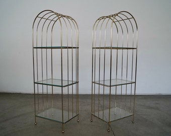 Pair of Vintage Hollywood Regency Brass Shelves / Etageres