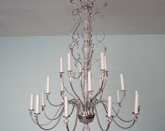 Gorgeous 1960's Mid-Century Modern Hollywood Regency Chandelier in Chrome & Crystal - Re-Wired!