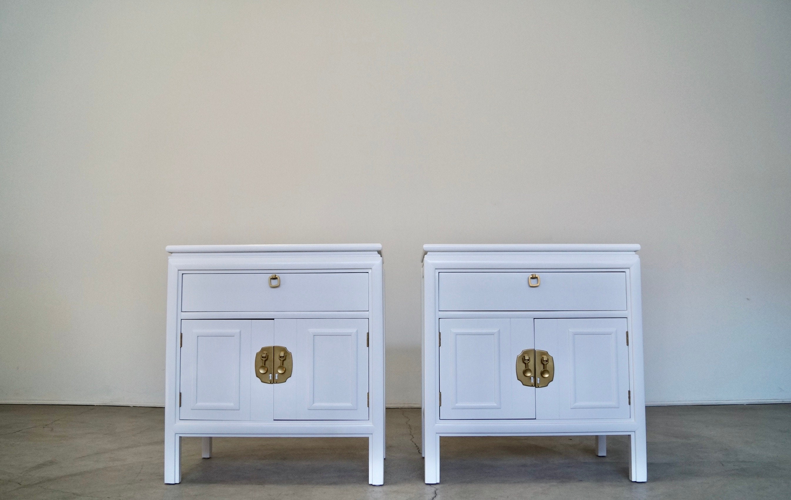 Pair of Vintage Hollywood Regency Nightstands / Cabinets - Refinished ...