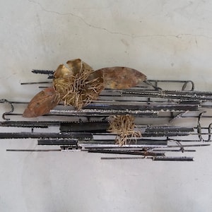 Rare Beautiful 1960&#39;s Mid-century Modern Brutalist Wall Sculpture - Amazing Torch-Cut Metal Work!