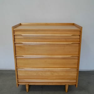 1950's Mid-Century Modern Solid Maple Crawford Furniture Highboy Dresser image 2