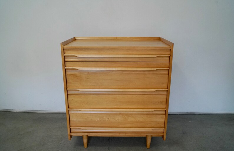 1950's Mid-Century Modern Solid Maple Crawford Furniture Highboy Dresser image 2