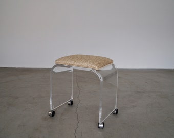 Gorgeous 1960's Mid-Century Modern Hollywood Regency Stool in Lucite - Reupholstered in Designer Fabric!